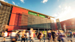 Time lapse of people outside Suncorp Stadium